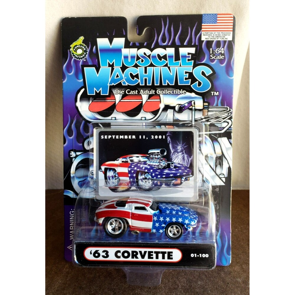2001 Muscle Machines 1963 CORVETTE CHEVROLET September 11, 2001 1:64 Flag 01-100